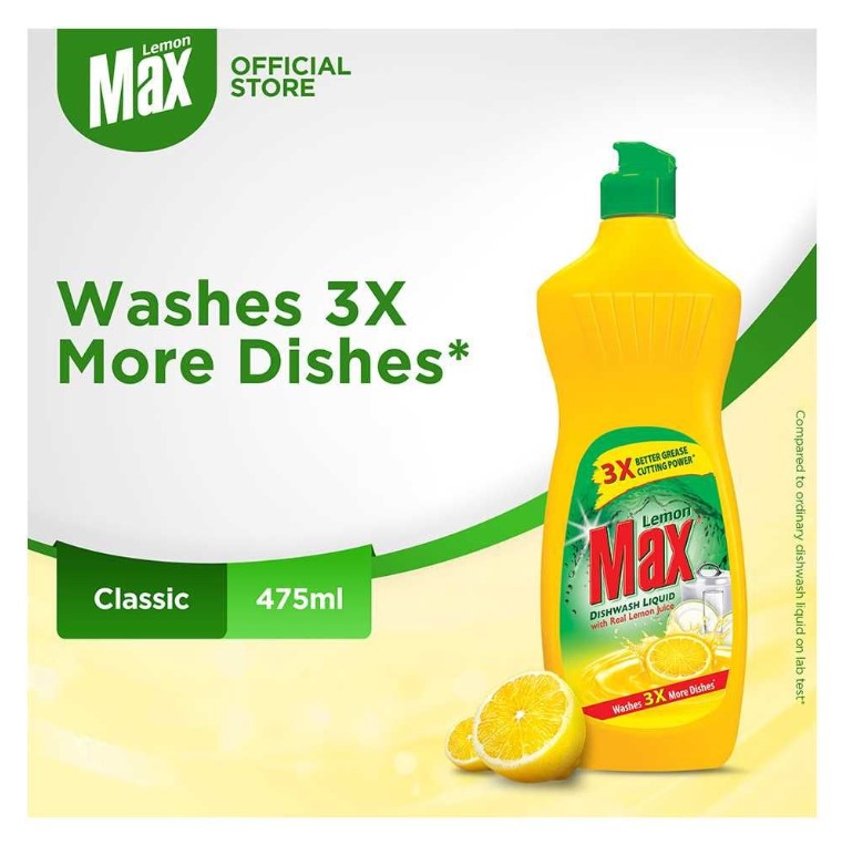 Lemon Max Dishwash Liquid Bottle, With Lemon Juice, 475ml Save Rs30
