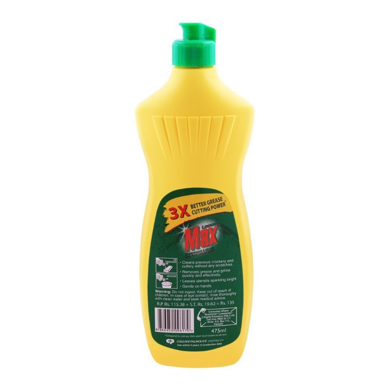 Lemon Max Dishwash Liquid Bottle, With Lemon Juice, 475ml Save Rs30