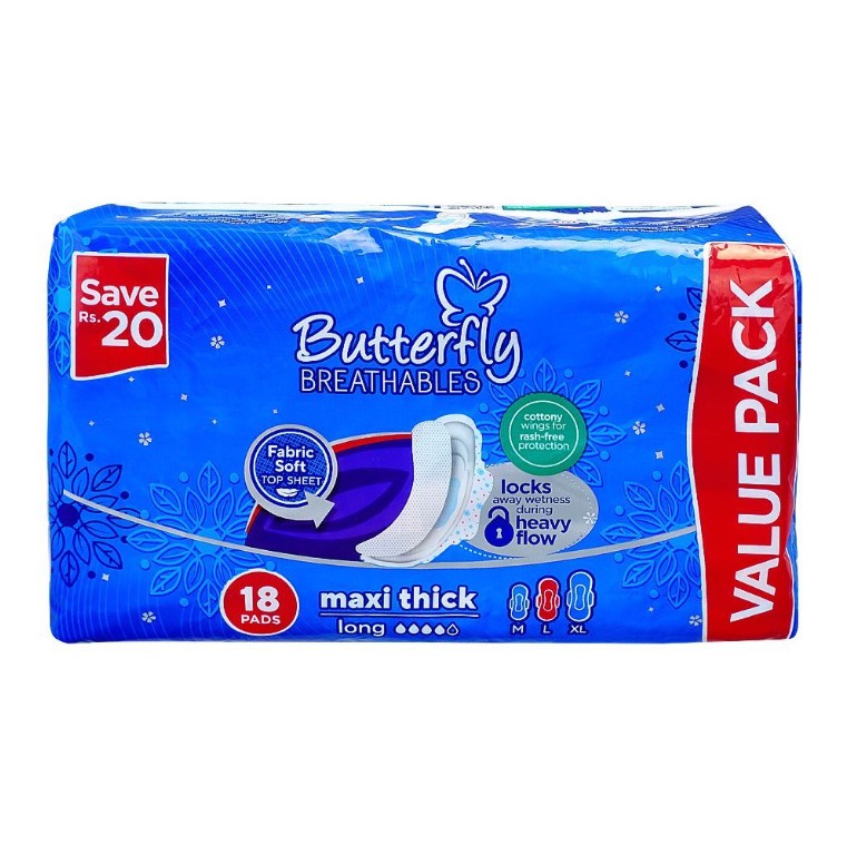 Butterfly Breathables Maxi Thin Pads, Large, 18-Pack
