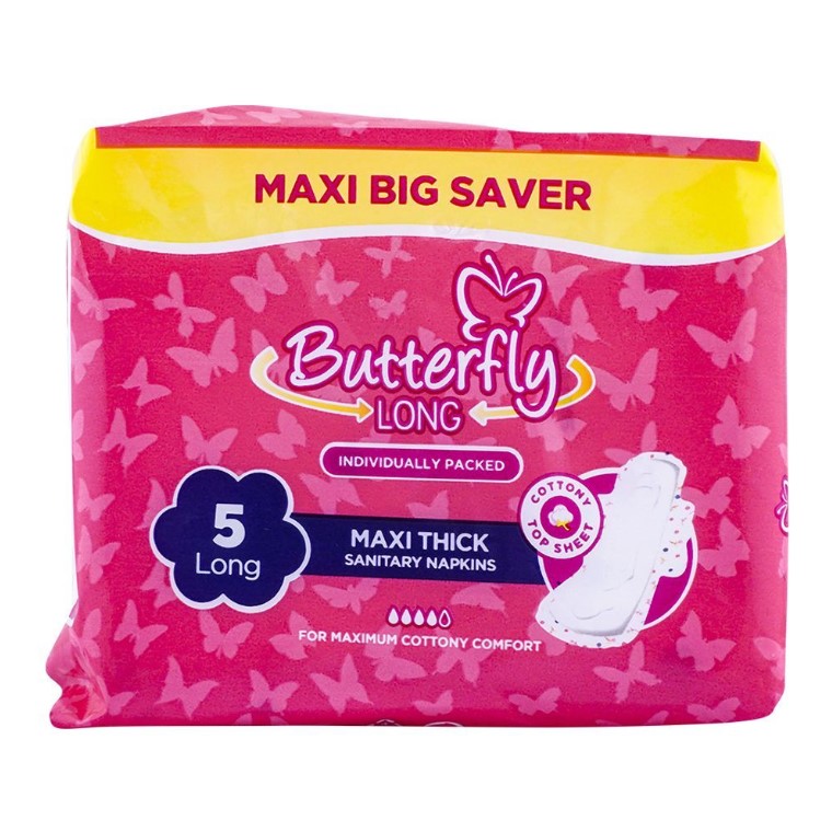 Butterfly Long Maxi Thick Sanitary Napkins, Long, 5-Pads, Maxi Big Saver