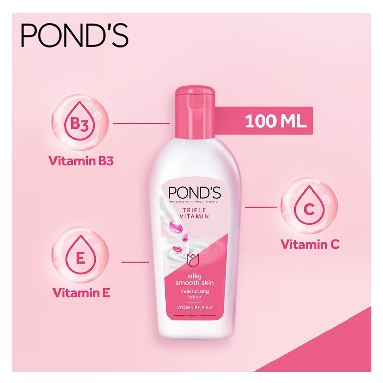 Ponds Triple Vitamin Moisturizing Lotion, Silky Smooth Skin, 100ml